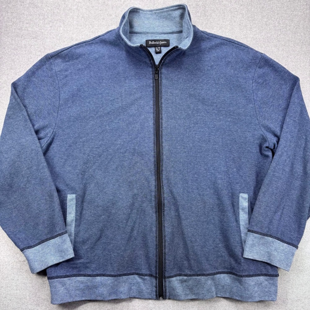 Bullock & Jones Full Zip Sweater‎ Jacket Mens XL Blue Cotton Blend Mock Neck